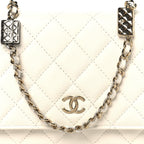 Shiny Caviar Quilted Flap Charm Wallet On Chain WOC White