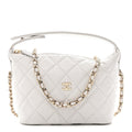 Shiny Caviar Quilted Hobo Clutch With Chain Light Grey