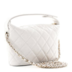 Shiny Caviar Quilted Hobo Clutch With Chain Light Grey