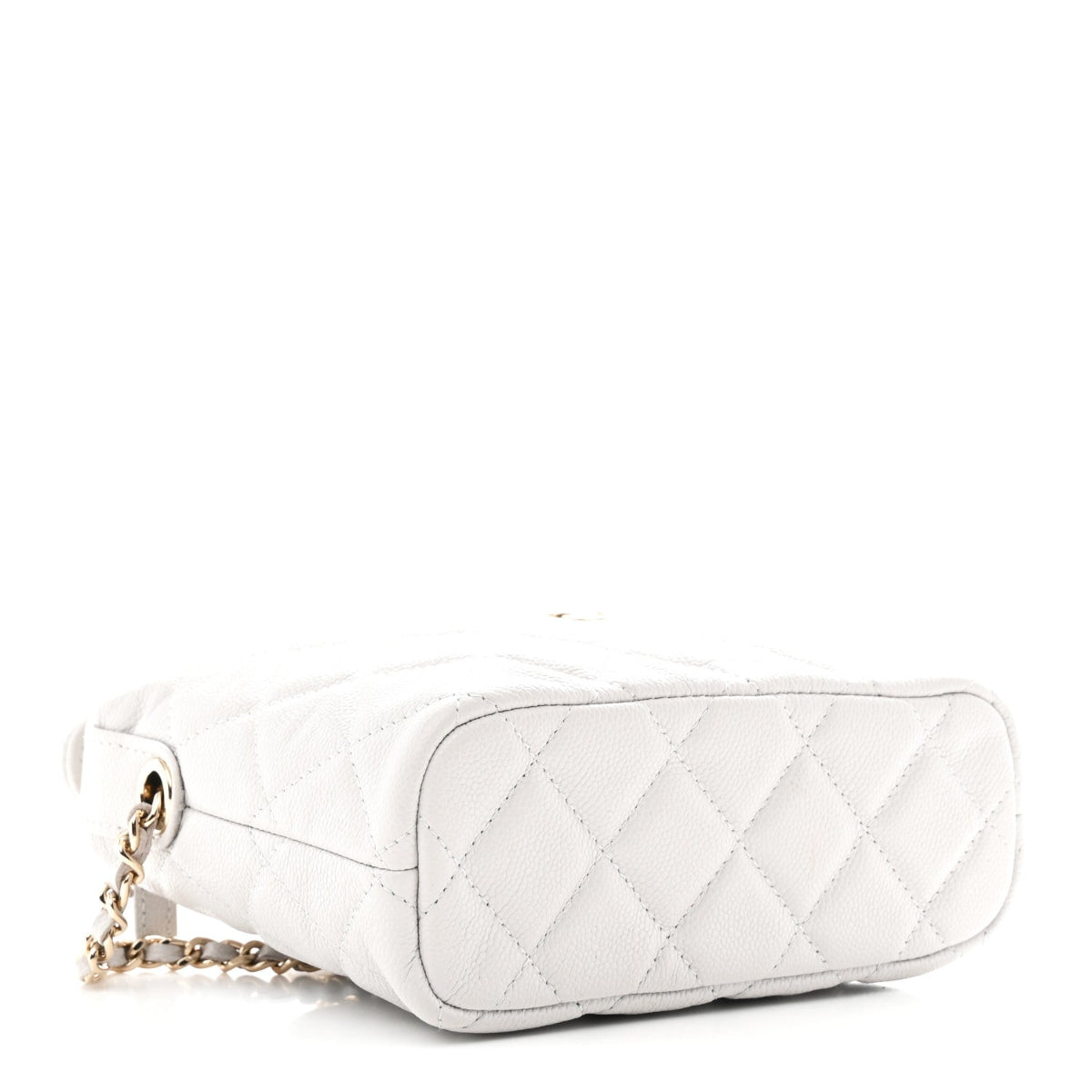 Shiny Caviar Quilted Hobo Clutch With Chain Light Grey
