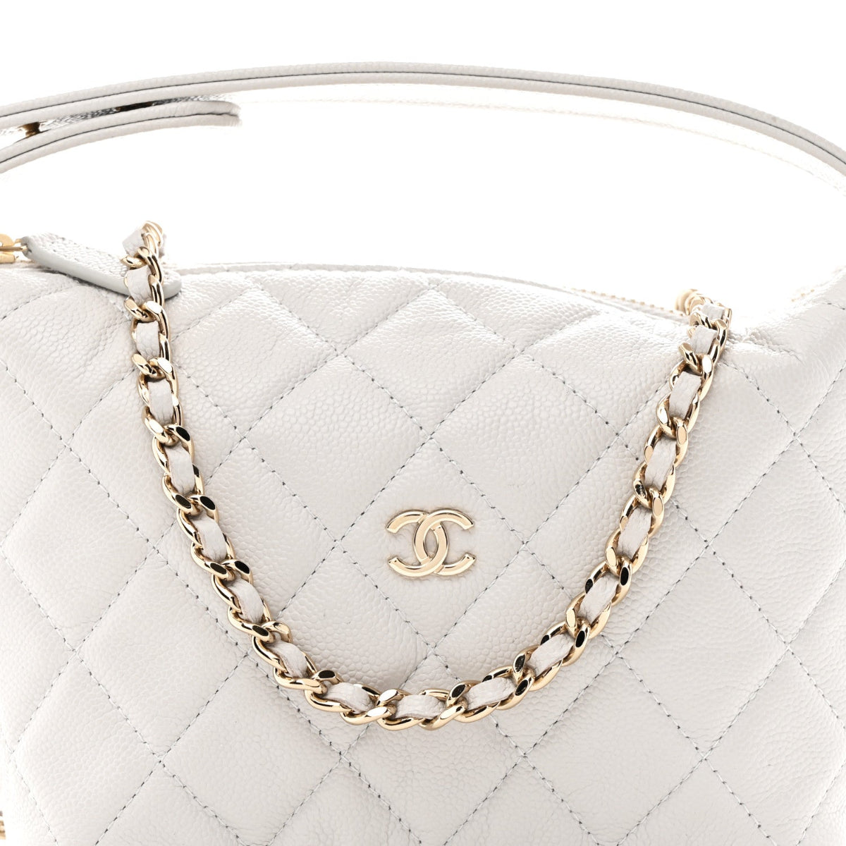 Shiny Caviar Quilted Hobo Clutch With Chain Light Grey