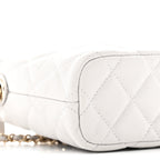 Shiny Caviar Quilted Hobo Clutch With Chain Light Grey