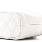 Shiny Caviar Quilted Hobo Clutch With Chain Light Grey