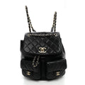 Shiny Caviar Quilted Small Duma Pockets Drawstring Backpack Black
