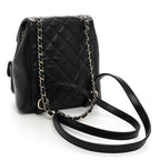 Shiny Caviar Quilted Small Duma Pockets Drawstring Backpack Black