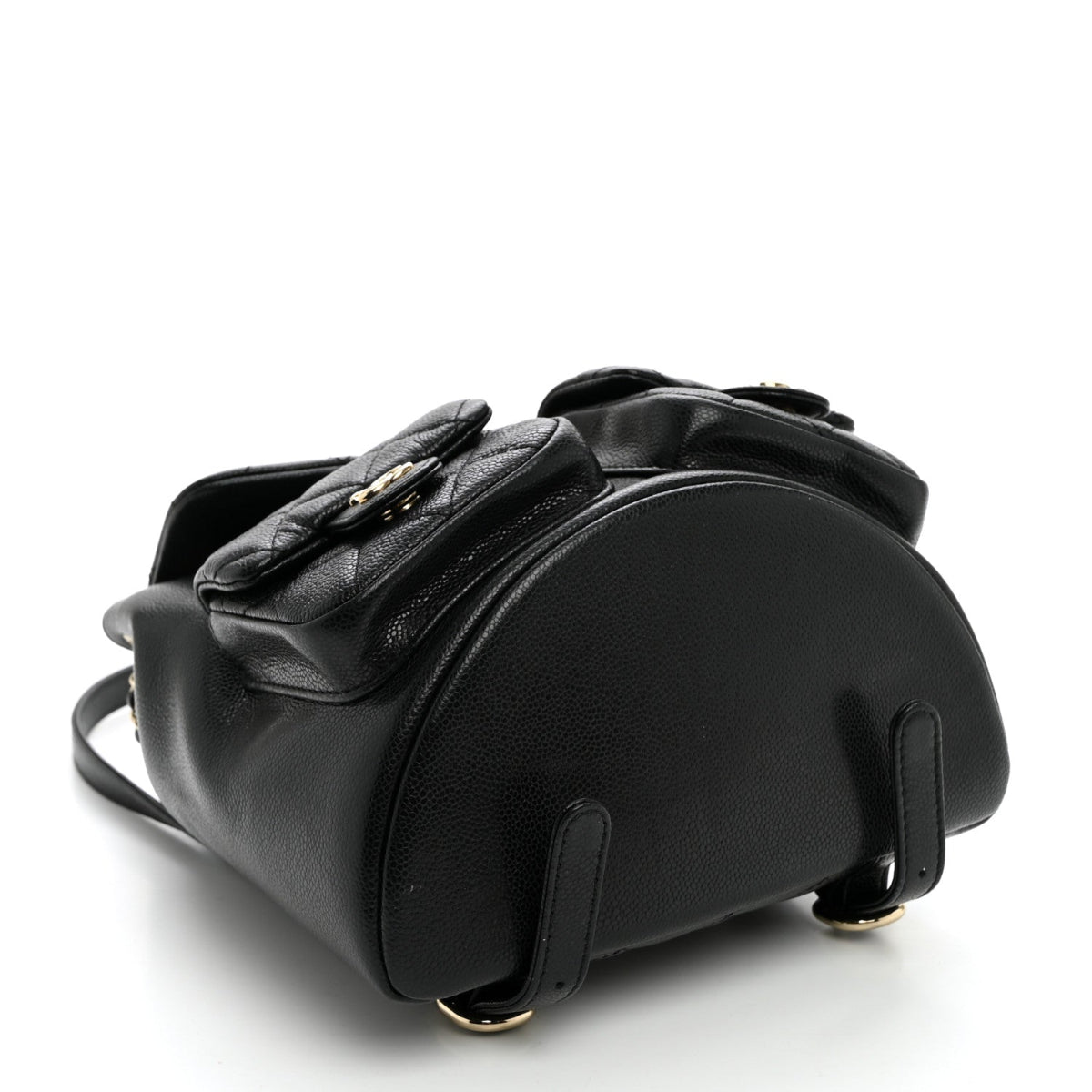 Shiny Caviar Quilted Small Duma Pockets Drawstring Backpack Black