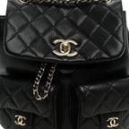 Shiny Caviar Quilted Small Duma Pockets Drawstring Backpack Black