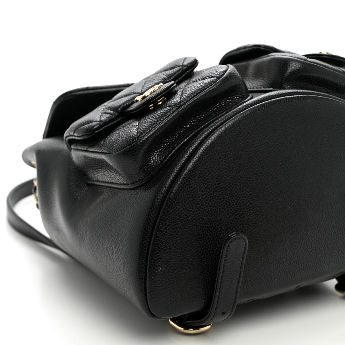 Shiny Caviar Quilted Small Duma Pockets Drawstring Backpack Black