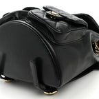 Shiny Caviar Quilted Small Duma Pockets Drawstring Backpack Black