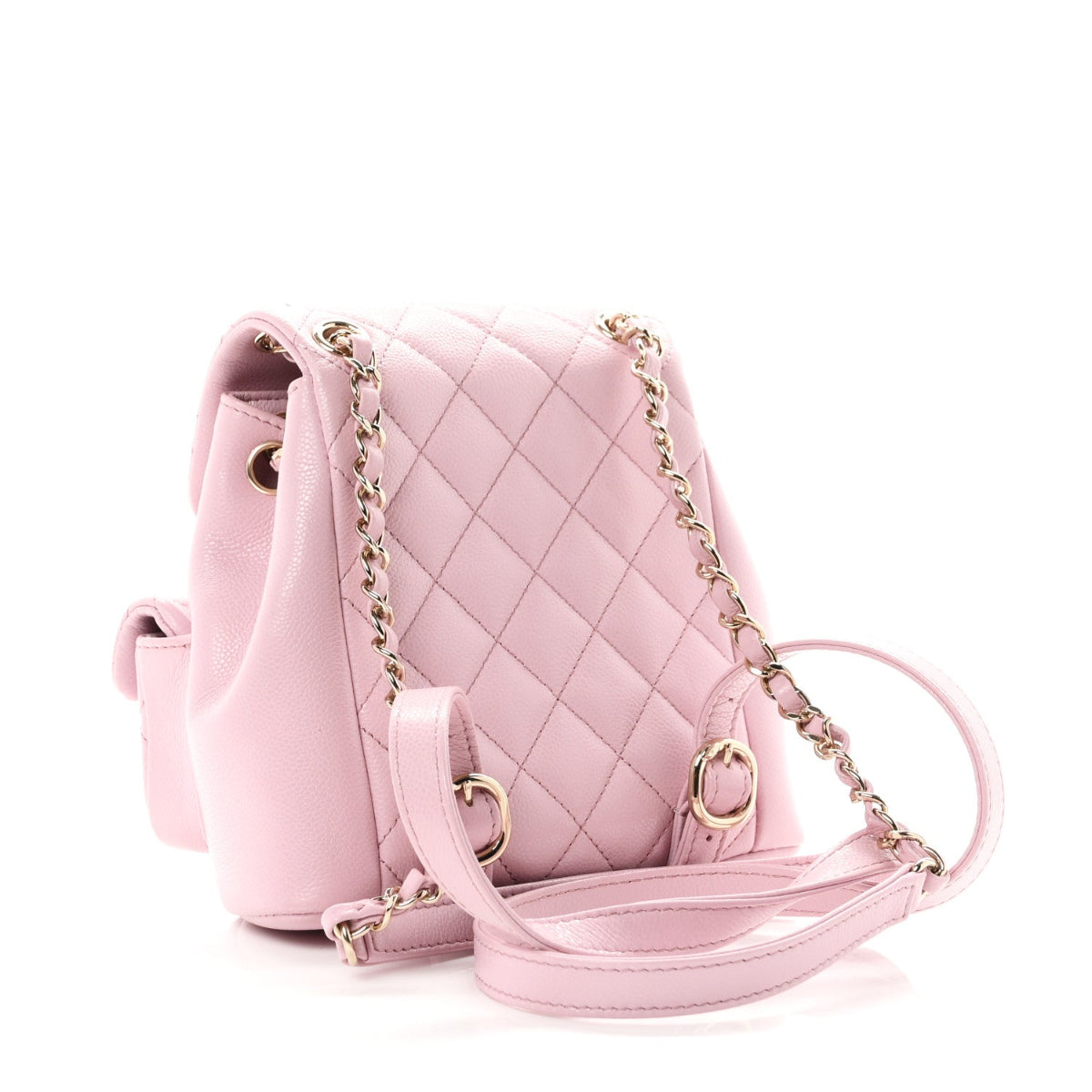Shiny Caviar Quilted Small Duma Pockets Drawstring Backpack Pink