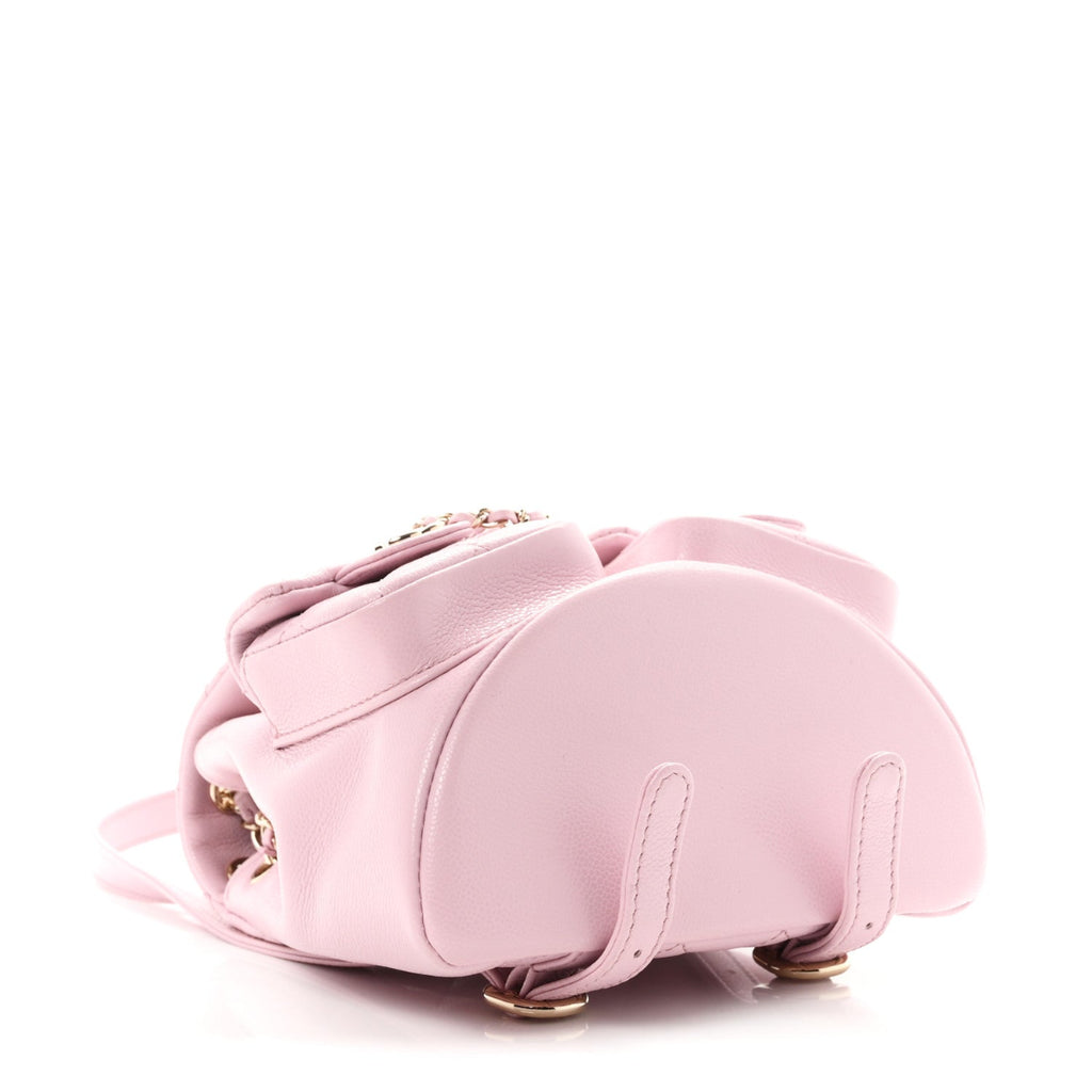 Shiny Caviar Quilted Small Duma Pockets Drawstring Backpack Pink