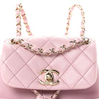 Shiny Caviar Quilted Small Duma Pockets Drawstring Backpack Pink