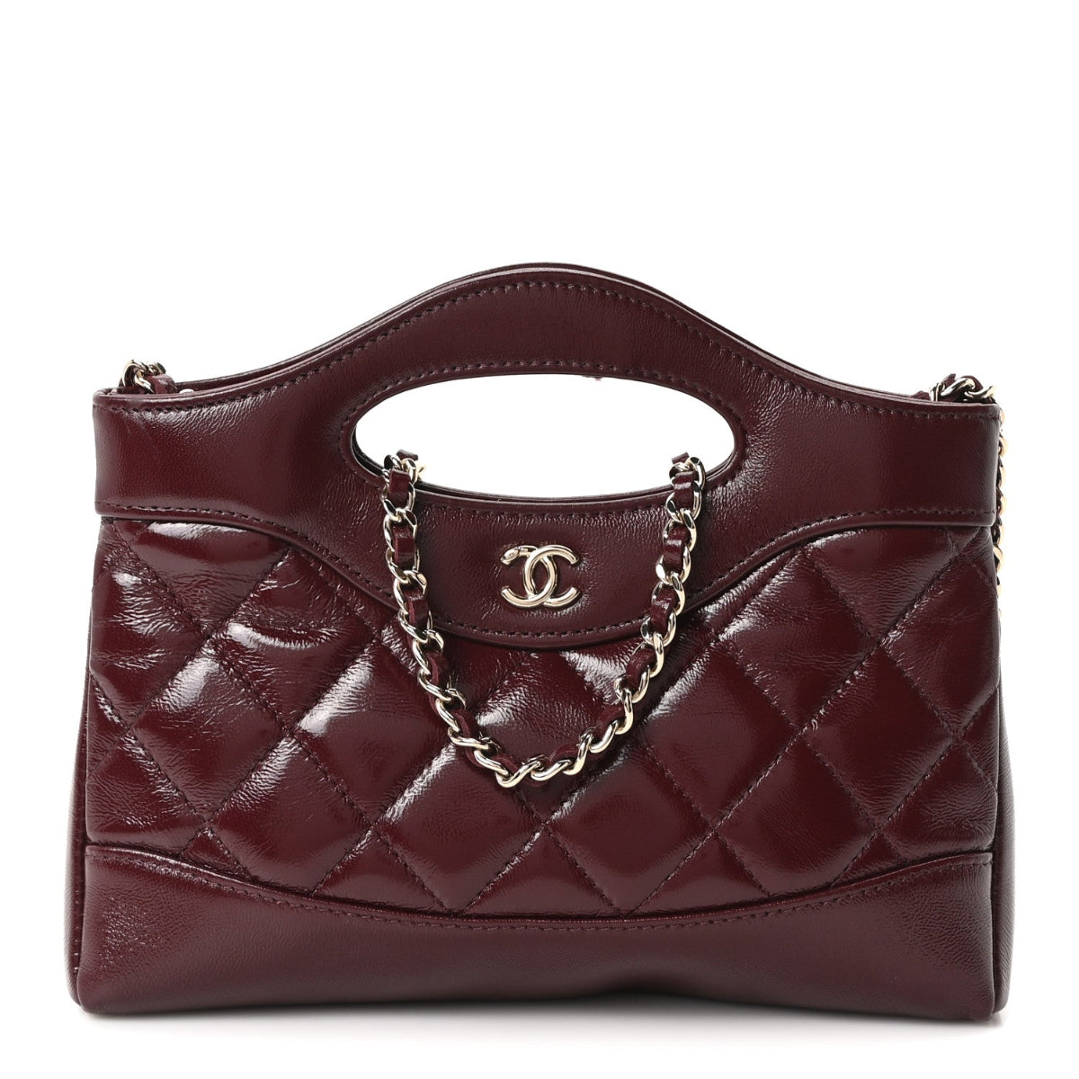 Shiny Crumpled Calfskin Quilted Nano 31 Shopping Bag Burgundy