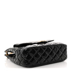 Shiny Crumpled Calfskin Quilted Wavy CC Hobo Black