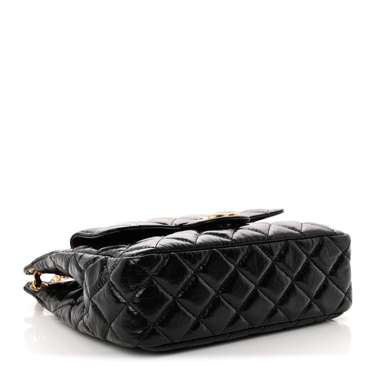 Shiny Crumpled Calfskin Quilted Wavy CC Hobo Black