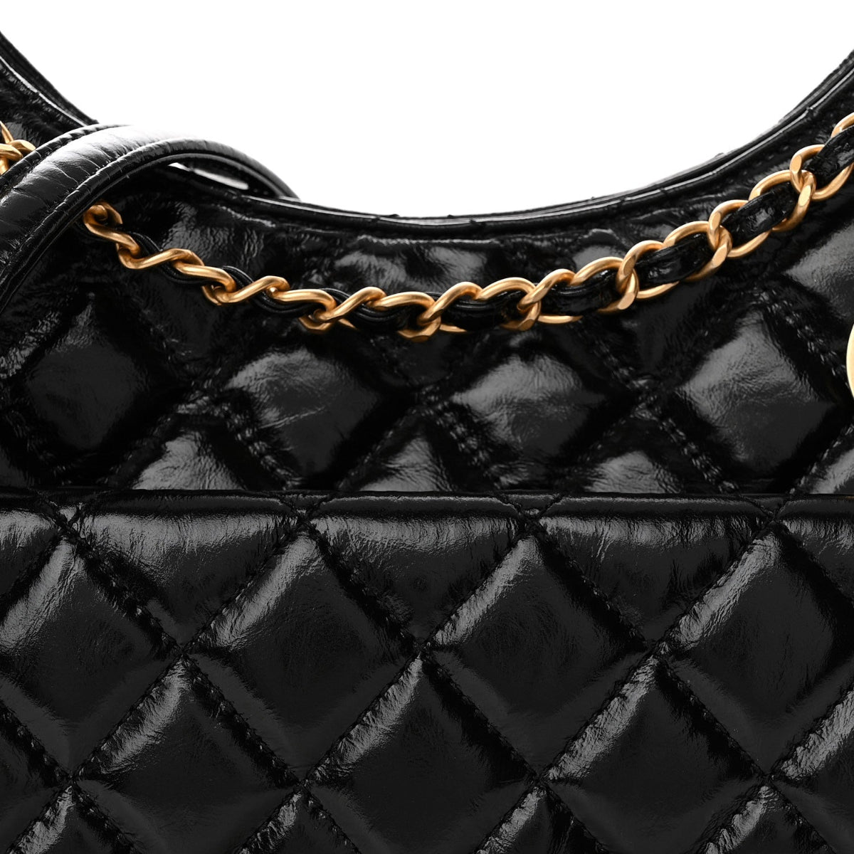 Shiny Crumpled Calfskin Quilted Wavy CC Hobo Black