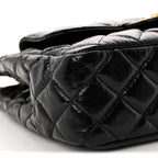 Shiny Crumpled Calfskin Quilted Wavy CC Hobo Black