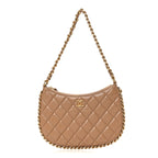 Shiny Crumpled Lambskin Quilted Trendy Chain Around Hobo Dark Beige