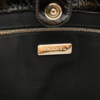 Shiny Crumpled Sheepskin Shearling CC Mania Tote Bag Black Beige
