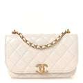 Shiny Lambskin Flap Clutch With Chain White