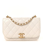 Shiny Lambskin Flap Clutch With Chain White