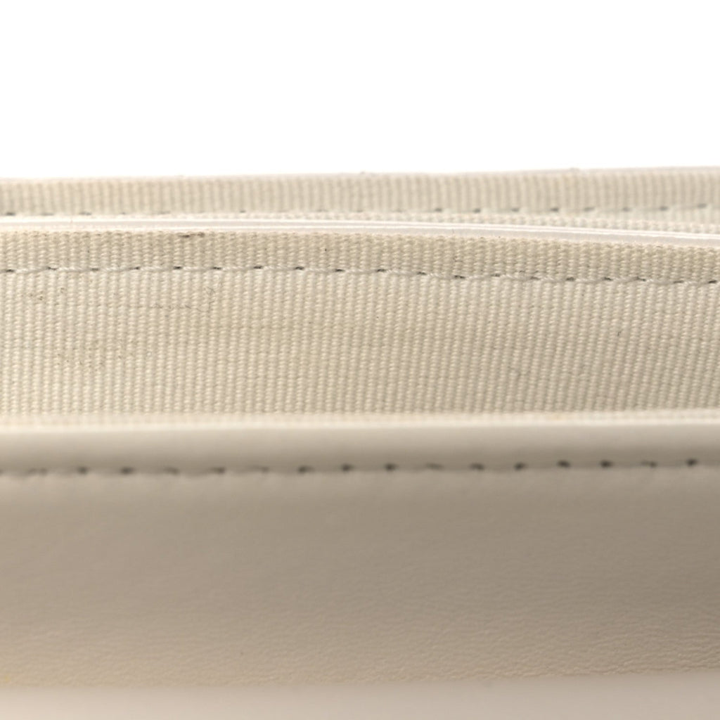 Shiny Lambskin Flap Clutch With Chain White