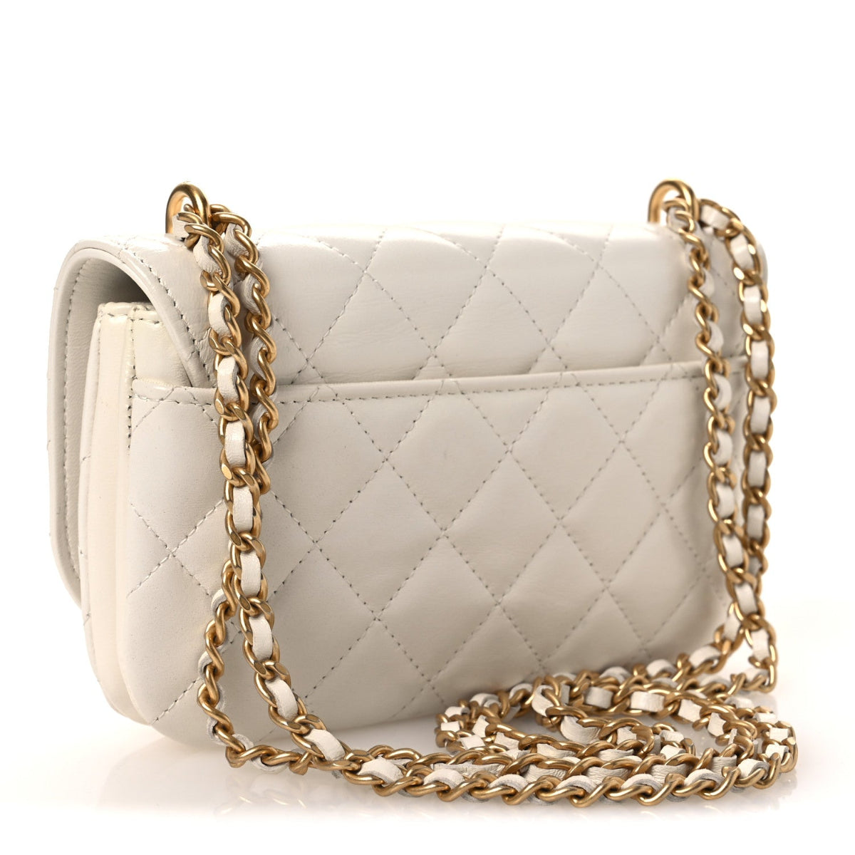 Shiny Lambskin Flap Clutch With Chain White