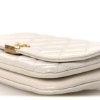 Shiny Lambskin Flap Clutch With Chain White