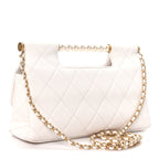 Shiny Lambskin Pearl Top Handle Flap Shopping Bag White