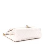 Shiny Lambskin Pearl Top Handle Flap Shopping Bag White