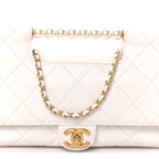 Shiny Lambskin Pearl Top Handle Flap Shopping Bag White