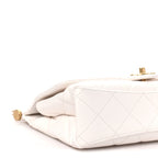 Shiny Lambskin Pearl Top Handle Flap Shopping Bag White