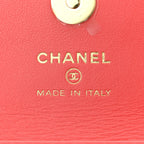 Shiny Lambskin Quilted Card Holder On Chain Pink