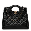 Shiny Lambskin Quilted Mini 31 Shopping Bag Black
