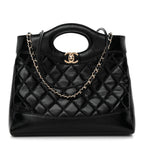 Shiny Lambskin Quilted Mini 31 Shopping Bag Black