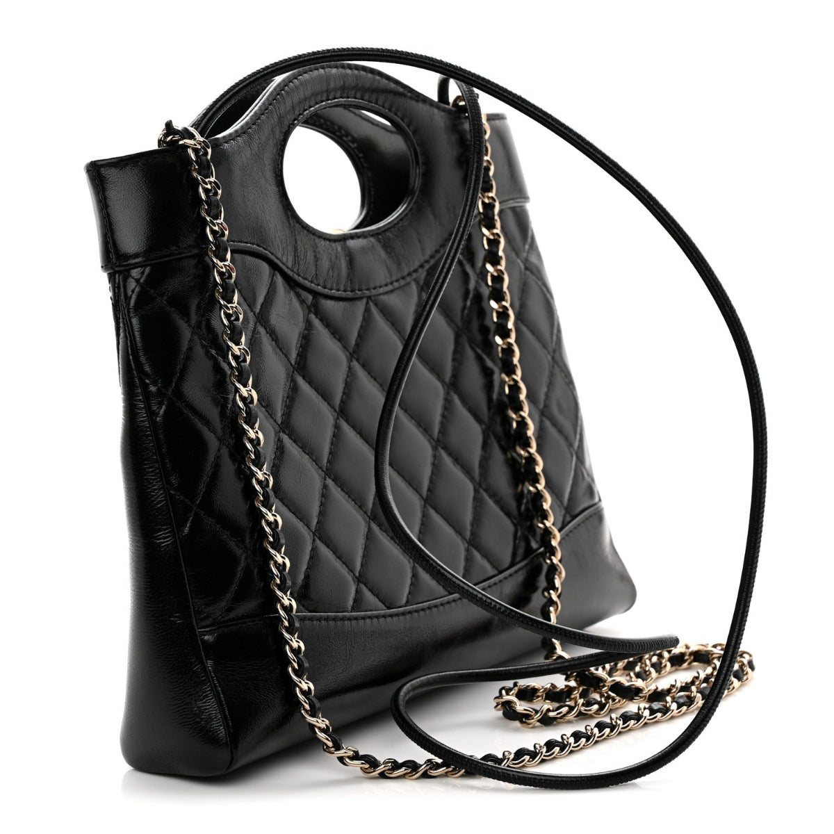 Shiny Lambskin Quilted Mini 31 Shopping Bag Black