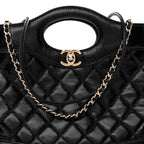 Shiny Lambskin Quilted Mini 31 Shopping Bag Black
