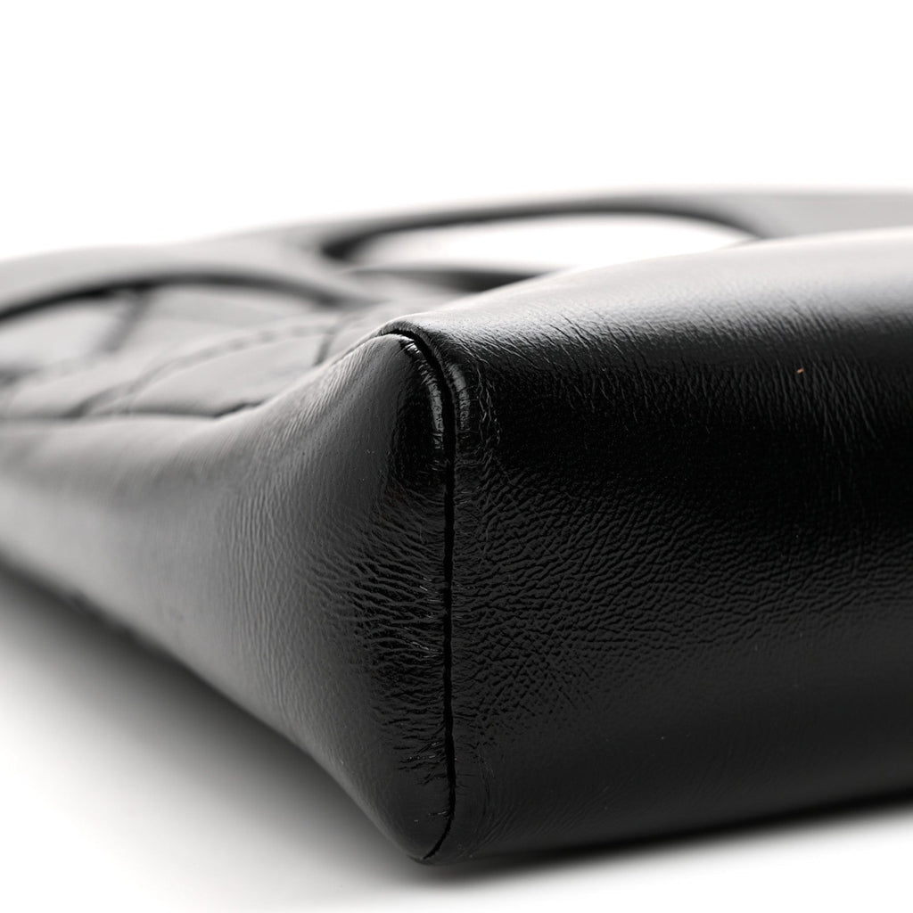 Shiny Lambskin Quilted Mini 31 Shopping Bag Black