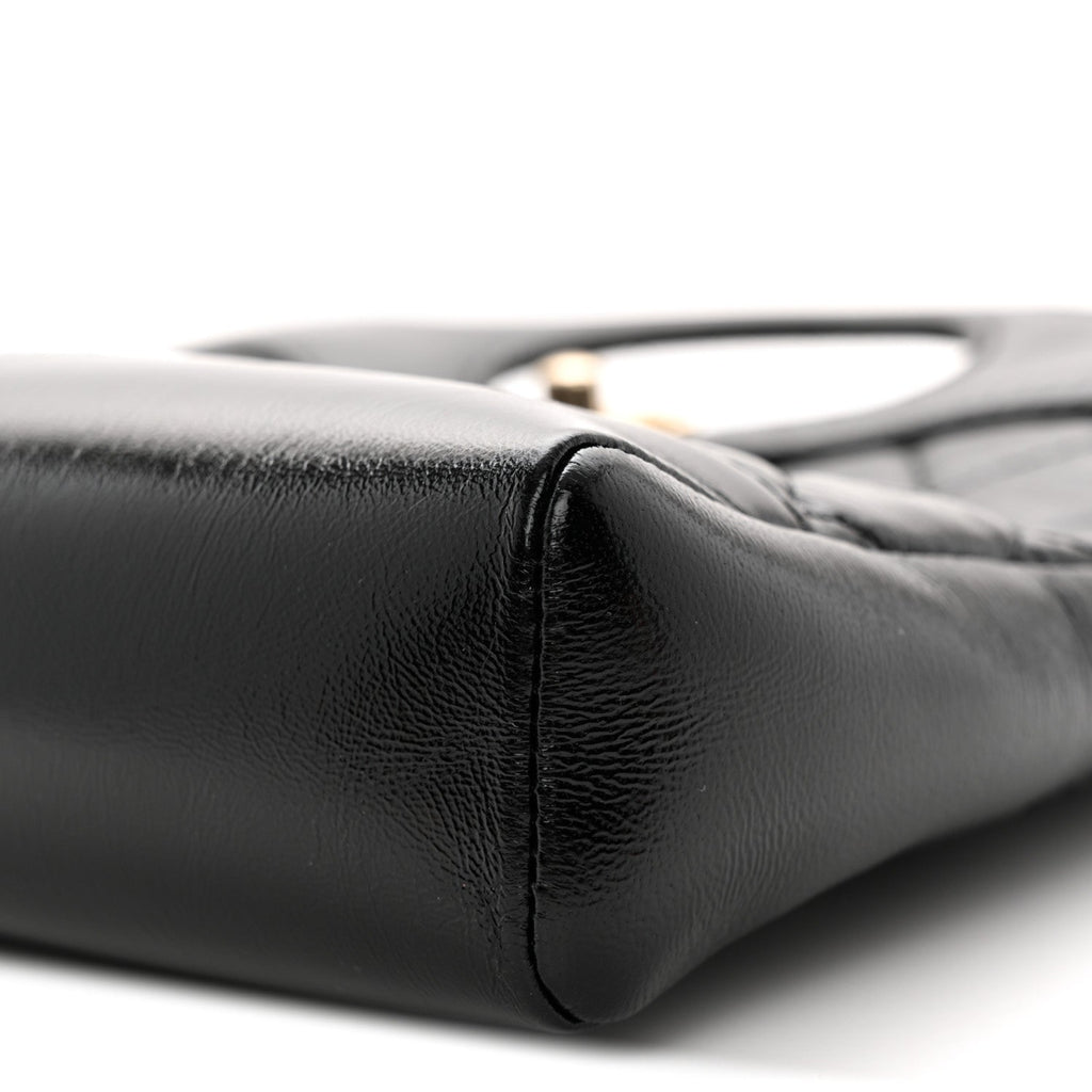 Shiny Lambskin Quilted Mini 31 Shopping Bag Black