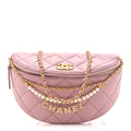 Shiny Lambskin Quilted Pearl Logo Waist Bag Light Pink
