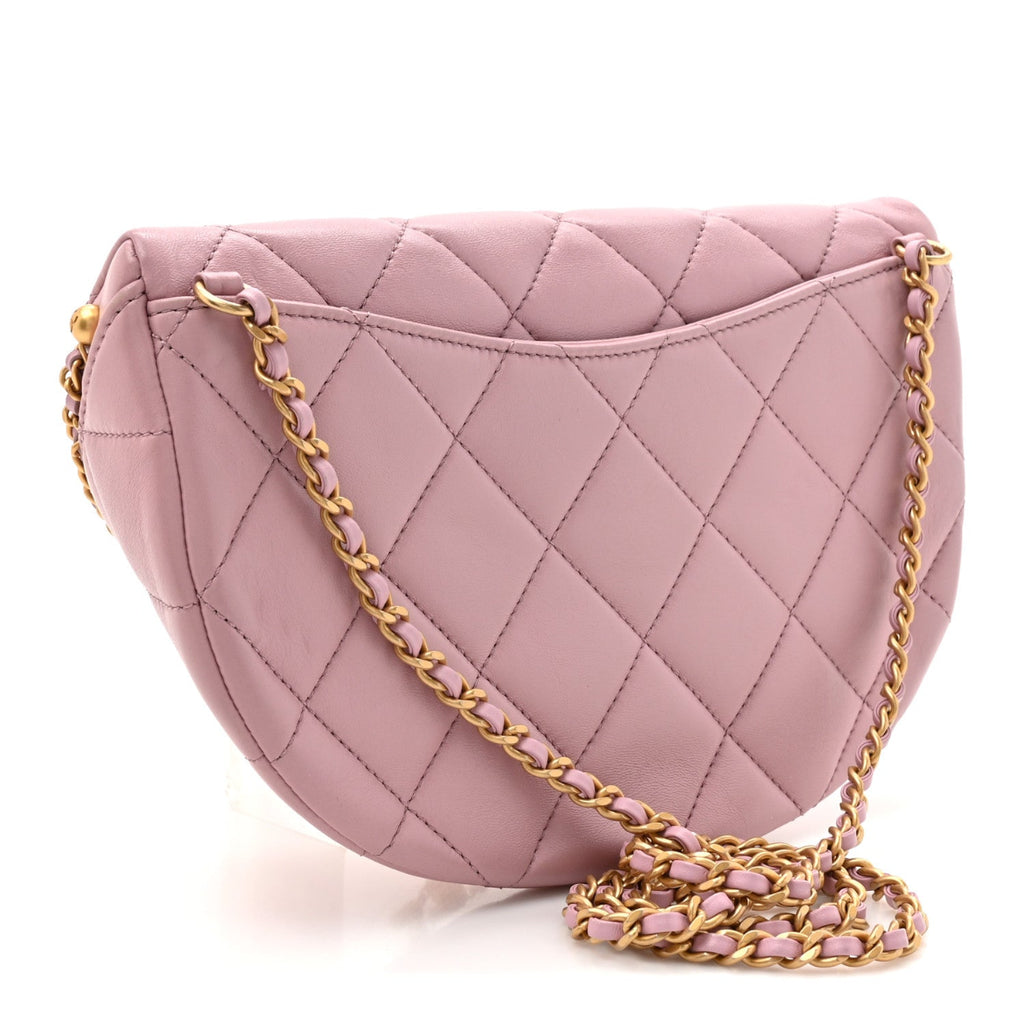 Shiny Lambskin Quilted Pearl Logo Waist Bag Light Pink