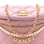Shiny Lambskin Quilted Pearl Logo Waist Bag Light Pink
