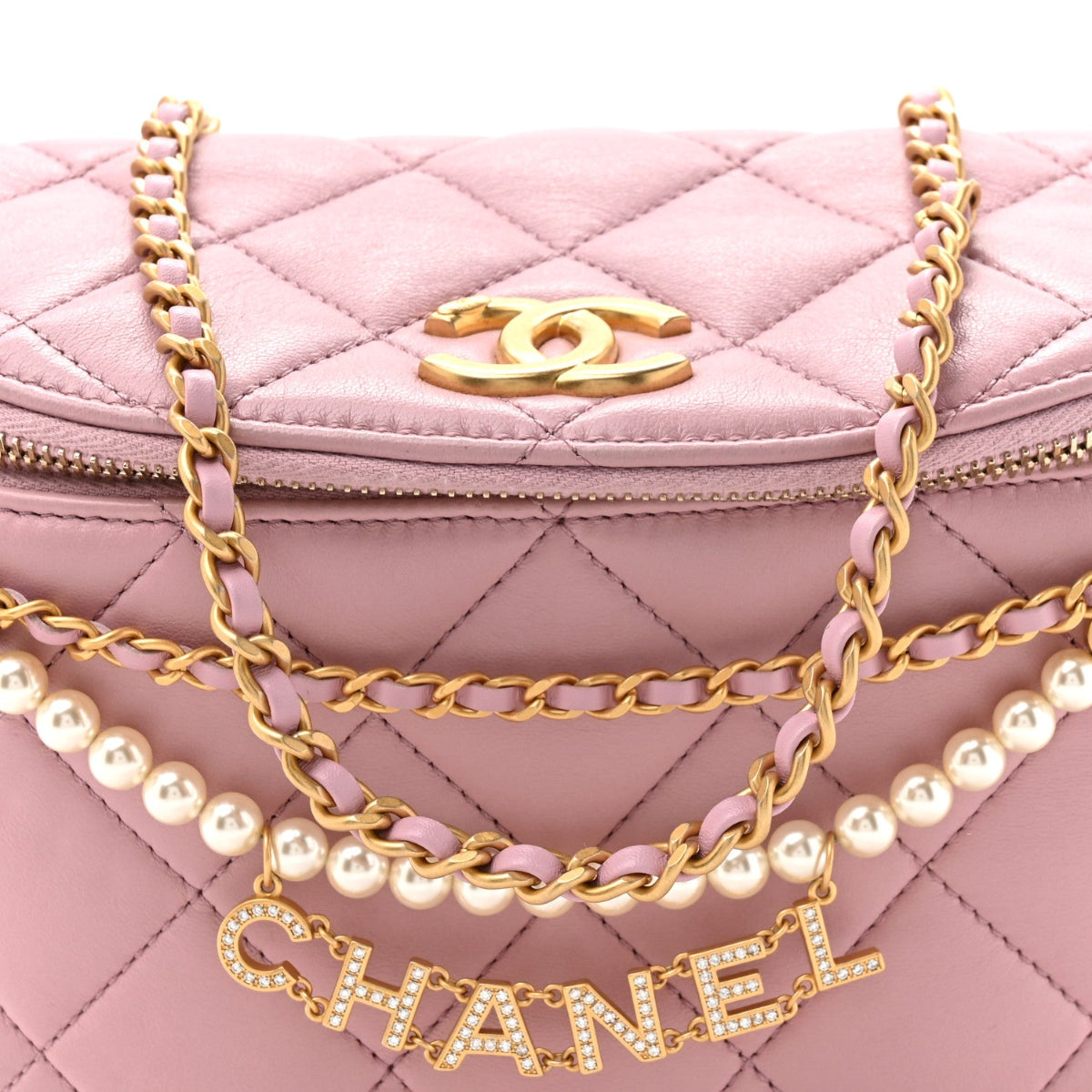Shiny Lambskin Quilted Pearl Logo Waist Bag Light Pink