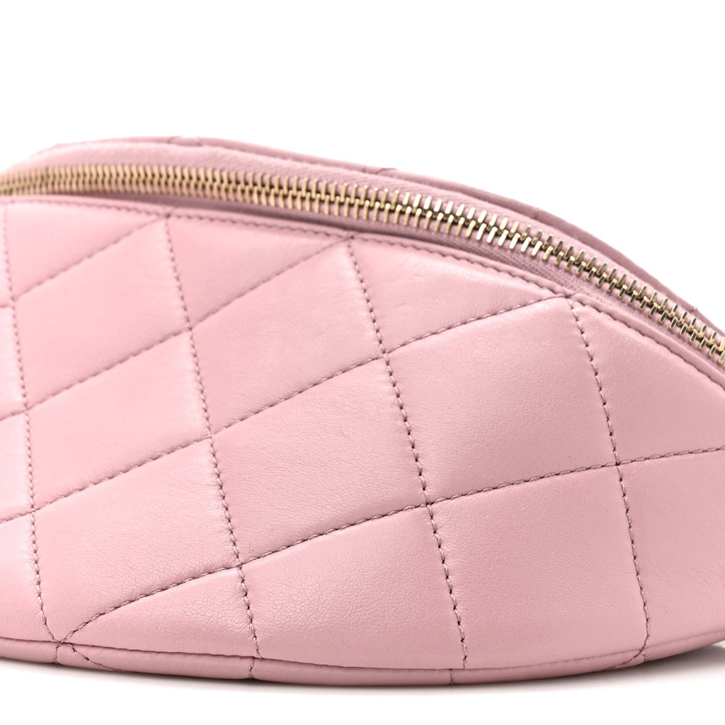 Shiny Lambskin Quilted Pearl Logo Waist Bag Light Pink