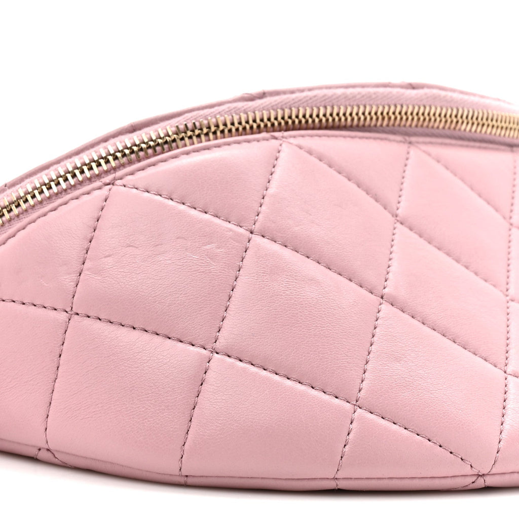 Shiny Lambskin Quilted Pearl Logo Waist Bag Light Pink