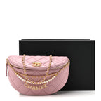 Shiny Lambskin Quilted Pearl Logo Waist Bag Light Pink