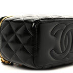 Shiny Lambskin Quilted Small Plexiglass Top Handle Vanity Case With Chain Black Tortoise