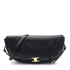 Shiny Lambskin Soft Triomphe Little Half Moon Bag Black