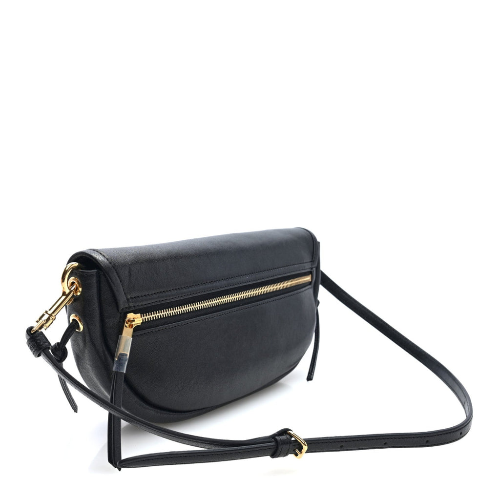Shiny Lambskin Soft Triomphe Little Half Moon Bag Black