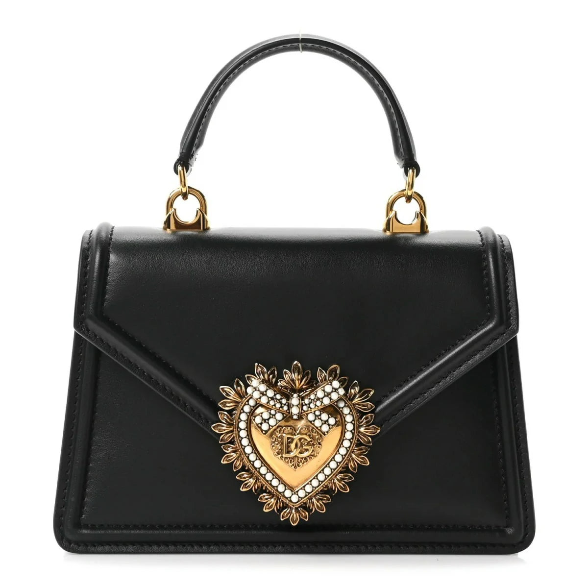 Smooth Calfskin Small Devotion Envelope Top Handle Bag Black